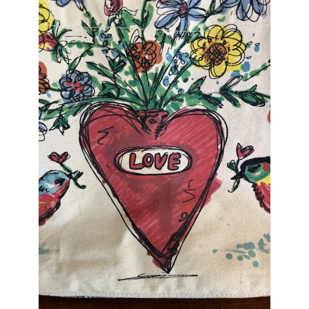 Brighton Love Tweet Canvas Large Tote Bag Birds Heart Butterflies Pink Shoulder - Picture 4 of 9